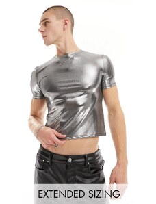 ASOS DESIGN - T-shirt attillata metallizzata-Argento
