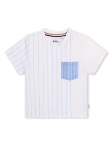 HUGO BOSS KIDS T-shirt bianca a righe con taschino neonato