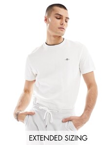 GANT - T-shirt in piqué bianca con bordi a contrasto e logo a scudo-Bianco