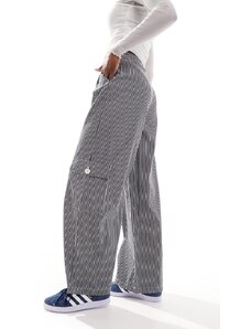 Reclaimed Vintage - Pantaloni cargo a fondo ampio grigio scuro con motivo gessato-Blu
