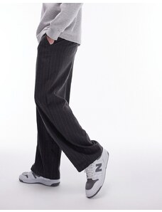 Topman - Pantaloni a fondo ampio grigio antracite con motivo gessato