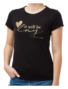 T-shirt nera da donna con paillettes dorate Swish Jeans