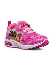 Sneakers primi passi fucsia da bambina con luci nella suola e logo Barbie