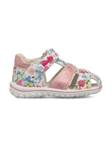 Sandali primi passi bianchi e rosa da bambina con fiorellini Primigi Baby Sweet