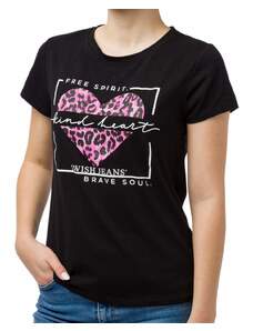 T-shirt nera da donna con maxi-cuore fucsia Swish Jeans