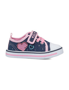 Sneakers primi passi blu da bambina con cuore rosa glitterato Le scarpe di Alice