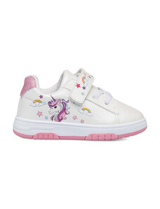 Sneakers primi passi bianche da bambina con glitter sul tallone e unicorno Le scarpe di Alice