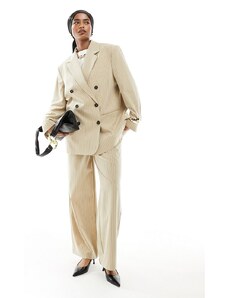ASOS Edition - Pantaloni sartoriali comodi a fondo ampio gessati color talpa in coordinato-Marrone