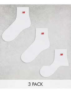 New Balance - Confezione da 3 paia di calzini medi bianchi con logo rosso-Bianco
