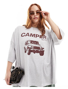 ASOS Curve ASOS DESIGN Curve - T-shirt oversize color ghiaccio mélange con stampa “Camper”-Grigio