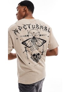 ADPT - T-shirt oversize beige con stampa di teschio e farfalla sul retro-Neutro