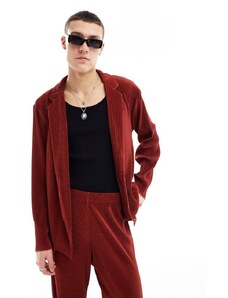 ASOS DESIGN - Giacca da abito oversize extra larga rossa plissé-Marrone