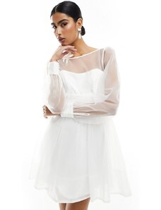 Forever New - Vestito corto da sposa color avorio con fiocco in organza sul retro-Bianco
