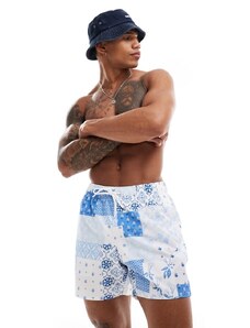 Hollister - Pantaloncini da bagno blu con stampa cachemire con design patchwork