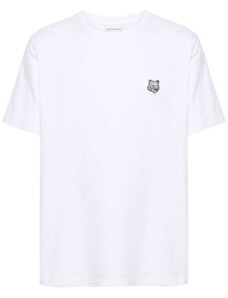 Maison Kitsuné T-shirt bianca logo ricamato