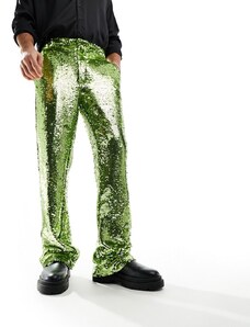 ASOS DESIGN - Pantaloni a zampa eleganti con paillettes color verde lime