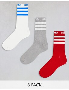 adidas Originals - Confezione da 3 paia di calze alte rosse, bianche e grigie con scritta-Multicolore