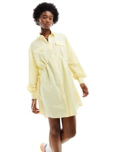 ASOS DESIGN - Vestito camicia corto arricciato ai lati con tasca color latticello-Neutro