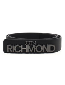 John Richmond cintura da uomo in vera pelle black nero e placchetta logo in metallo