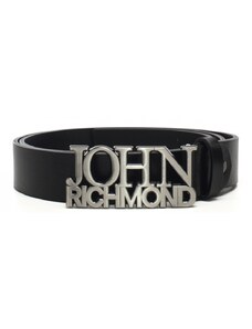 John Richmond cintura da uomo in vera pelle black nero e fibbia logo in metallo