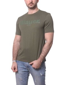 Blauer t-shirt da uomo a maniche corte in jersey di cotone e stampa logo verde siepe