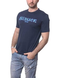 Blauer t-shirt da uomo a maniche corte in jersey di cotone e stampa logo blu navy
