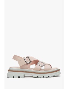 Women's Pale Pink Cross Strap Sandals with a Chunky Platform Estro ER00113105