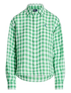 Ralph Lauren camicia donna in lino fantasia a quadretti verde e bianco