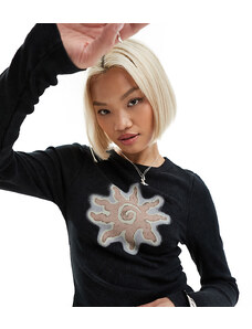 Reclaimed Vintage - T-shirt mini antracite a coste con fiori sfumati-Bianco