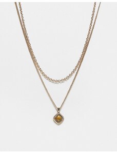 Reclaimed Vintage - Collana dorata a due fili unisex con pietra sintetica-Oro