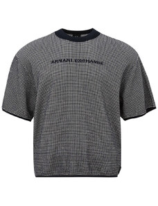 T-Shirt Bianco Blu con Micro Check Armani Exchange M Blu 2000000016009