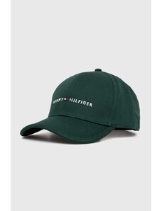 Tommy Hilfiger berretto da baseball in cotone colore verde con applicazione