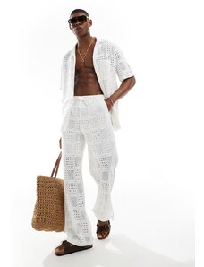ASOS DESIGN - Pantaloni all'uncinetto larghi bianchi con vita elasticizzata in coordinato-Bianco