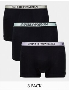 Emporio Armani - Bodywear - Confezione da 3 boxer aderenti blu navy con fascia in vita colorata