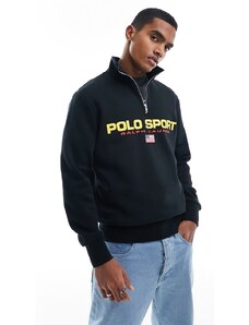 Polo Ralph Lauren - Sport Capsule - Felpa nera con zip corta e logo sul davanti-Nero