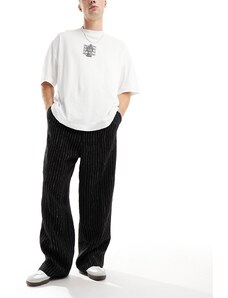 Weekday - Uno - Pantaloni sartoriali comodi in lino gessato monocromatici-Nero