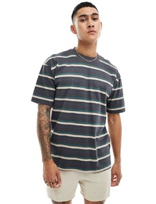Hollister - T-shirt squadrata pesante grigia a righe-Nero