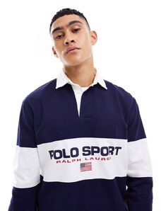 Polo Ralph Lauren - Sport Capsule - Polo stile rugby blu navy con pannello con logo sul petto