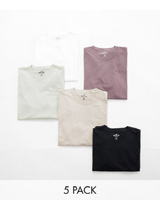 Hollister - Confezione da 5 T-shirt girocollo con scritta del logo-Multicolore