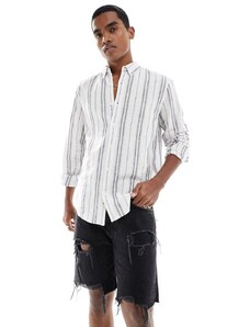 Hollister - Camicia a maniche lunghe bianca a righe in misto lino-Multicolore