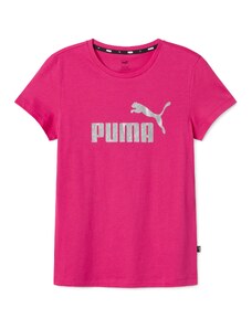 T-shirt fucsia da donna con logo grigio glitterato Puma Essentials+