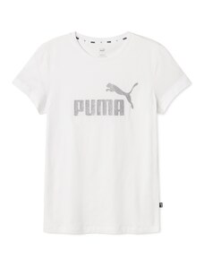 T-shirt bianca da donna con logo grigio glitterato Puma Essentials+