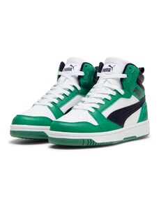 Sneakers alte bianche e verdi da ragazzo con dettagli neri Puma Rebound v6 Mid Jr