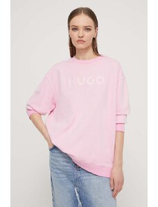 HUGO felpa in cotone donna colore rosa con applicazione