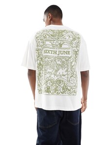 Sixth June - T-shirt oversize bianco sporco con stampa sulla schiena-Nero