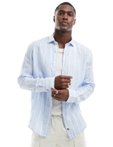 Scalpers - Camicia in lino blu chiaro a righe