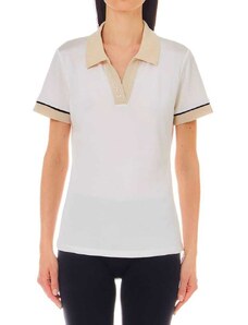 Liu Jo t-shirt polo da donna a maniche corte con colletto regolare sabbia e bianco