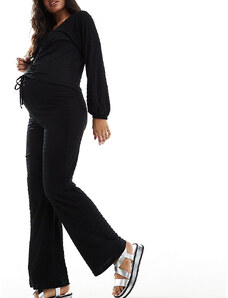 Mama.licious Mamalicious Maternity - Pantaloni neri a fondo ampio con fascia sopra il pancione in jersey in coordinato-Nero