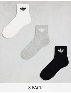 adidas Originals - Confezione da 3 paia di calzini alla caviglia bianchi, grigi e neri-Multicolore