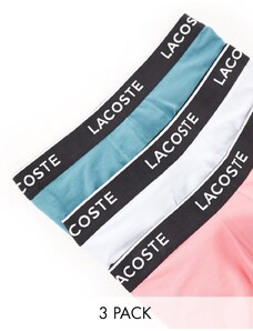 Lacoste - Confezione da 3 paia di boxer aderenti casual in colori pastello con fascia in vita nera-Multicolore